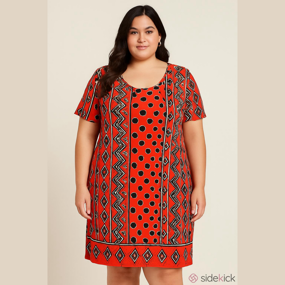 #162 Zim & Zoe- Watermelon Geo Printed Design Stretchy Dress- Size: 26W-28W
